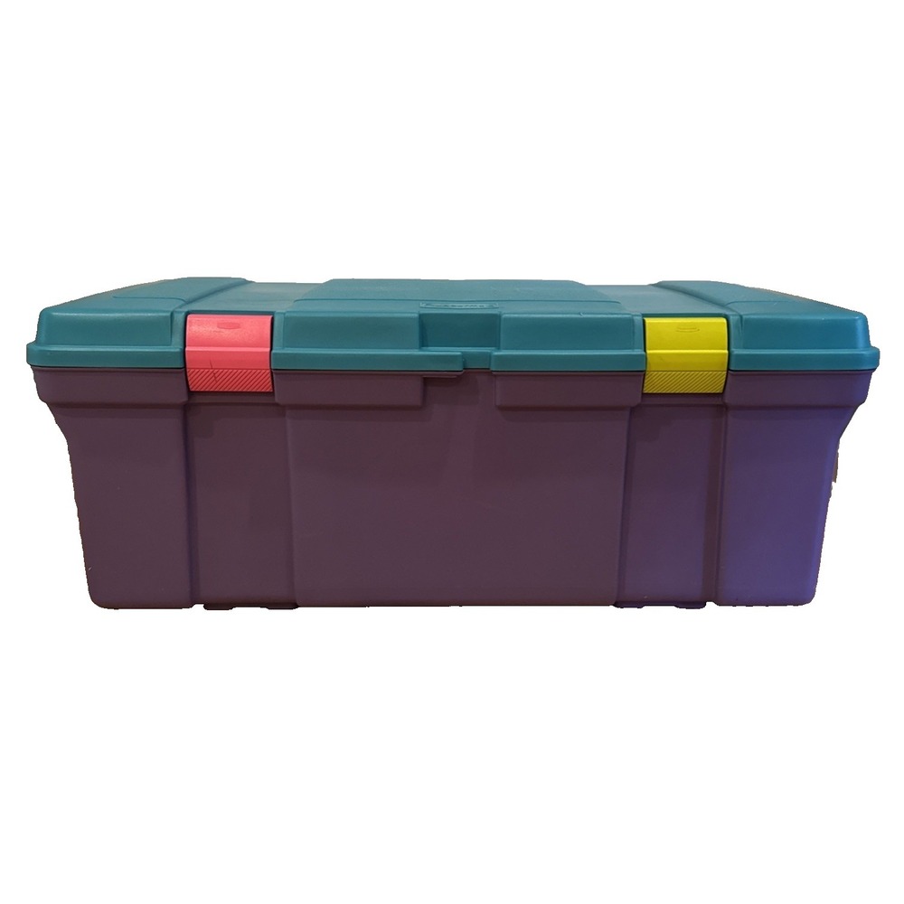 Vintage 1991 Rubbermaid Keepers Totelocker - Aqua Colorblock Storage Tote 2156